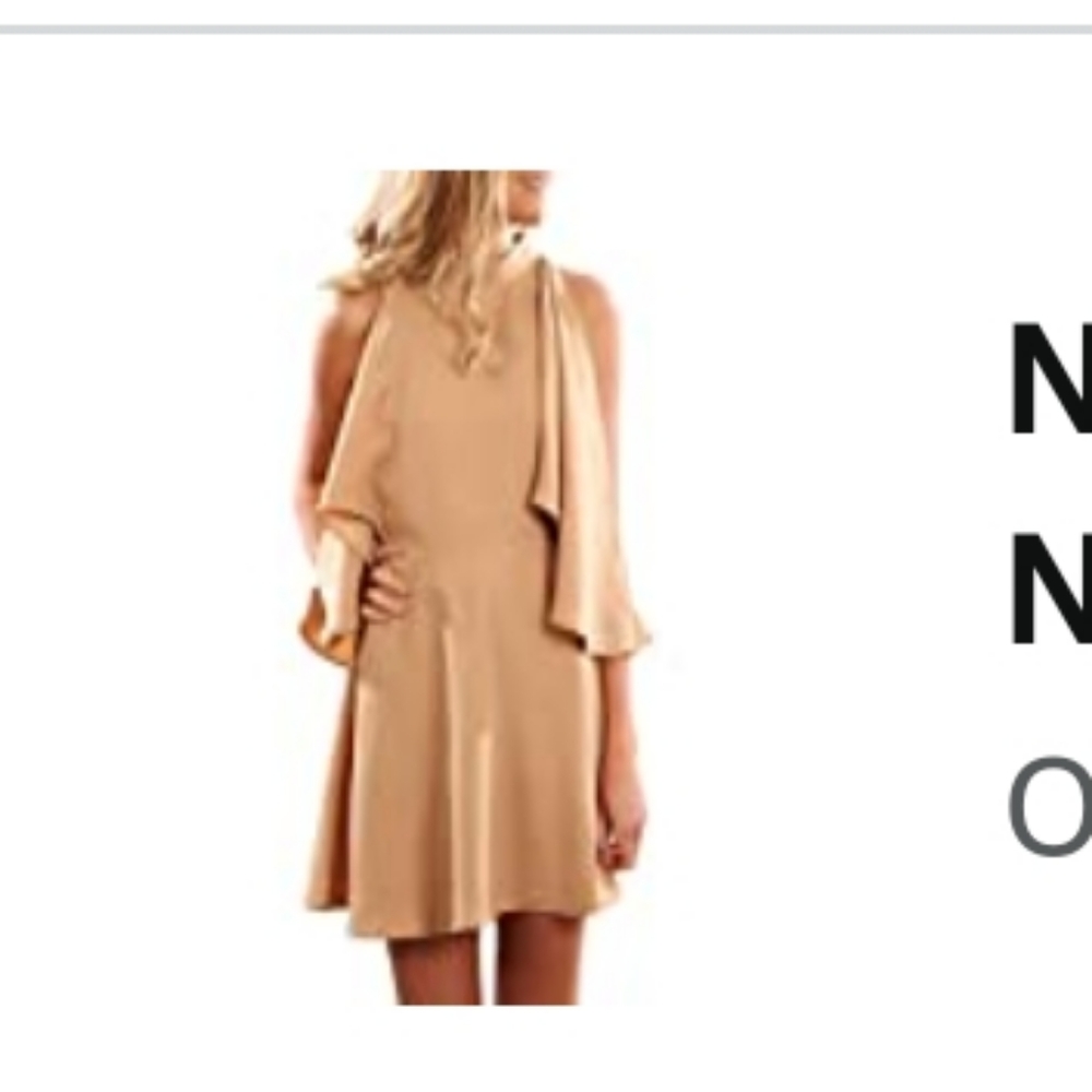 Peach fit & flare cascading ruffle cold shoulder